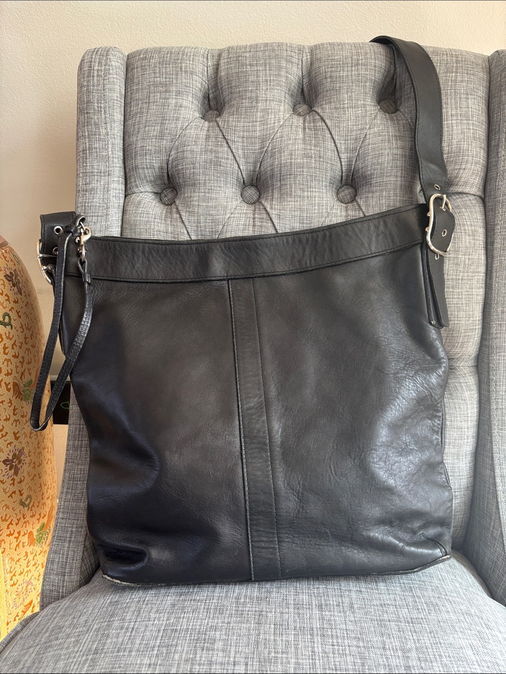 Classic Black Leather Coach Shoulder Bag
